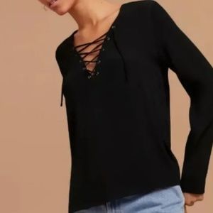 Aritzia Wilfred Free Lace-Up Black Silky Blouse